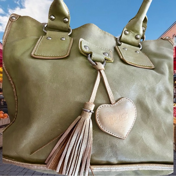 Italian Roberta Gandalfi Green/Gold Leather Handbag - Picture 3 of 8